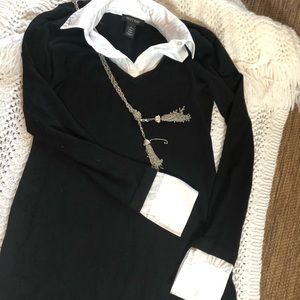 Black tunic sweater with blouse insert